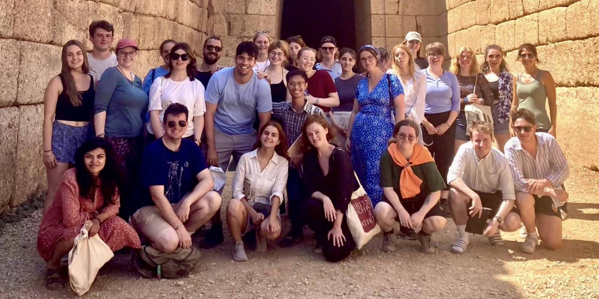 A group photograph of students on a summer trip to Athens
