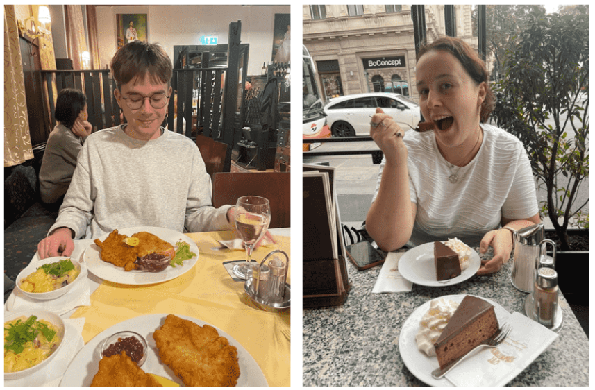 Students eating Schnitzel in Vienna