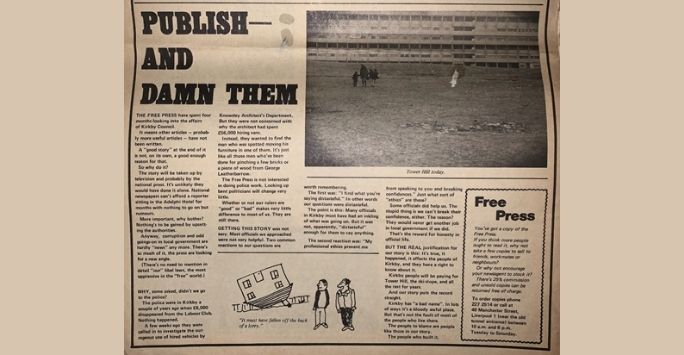 Image of Liverpool Free Press statment on its coverage of the Kirkby scandal. LFP issue 19, May-June 1975