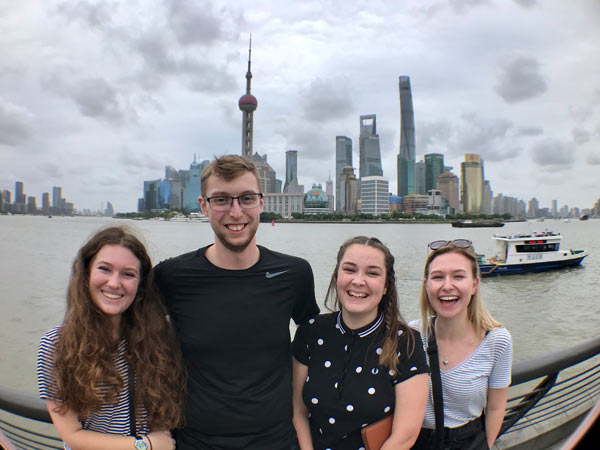A group of young people on a boat in Shanghai