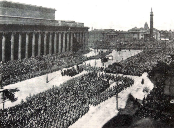 The victory parade outside St George's Hall in the 1940s.