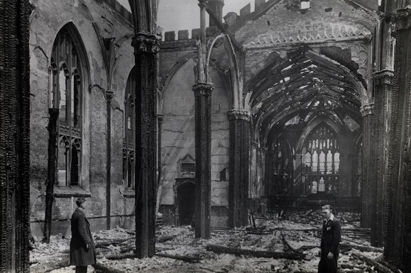 The shell of St Luke's after the May Blitz bombings.