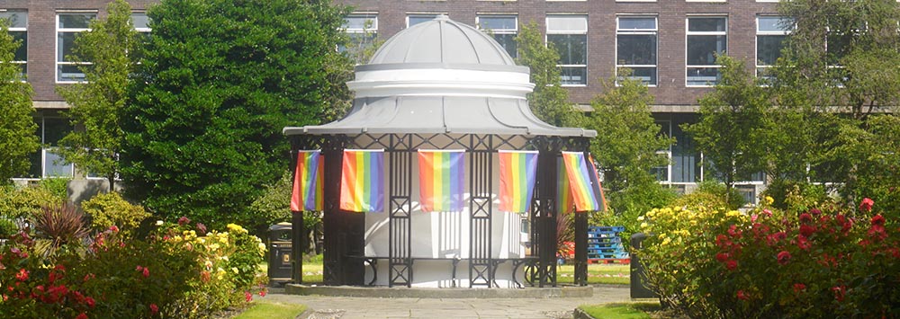 Abercromby square with rainbow flags