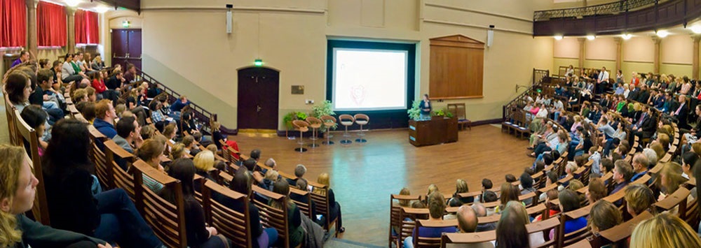 the leggate theatre in the victoria gallery - the photo is taken from the back of the crowded lecture theatre