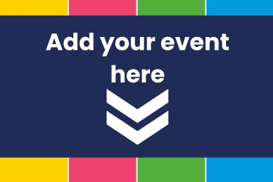 White text and chevrons on a blue background