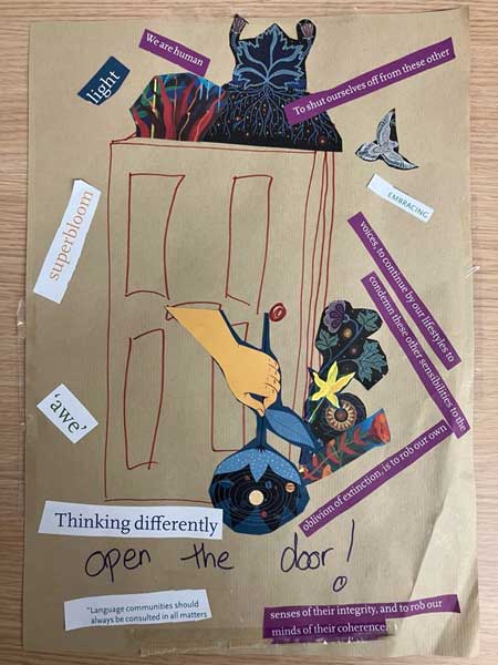 A collage with writing and images cut from magazines