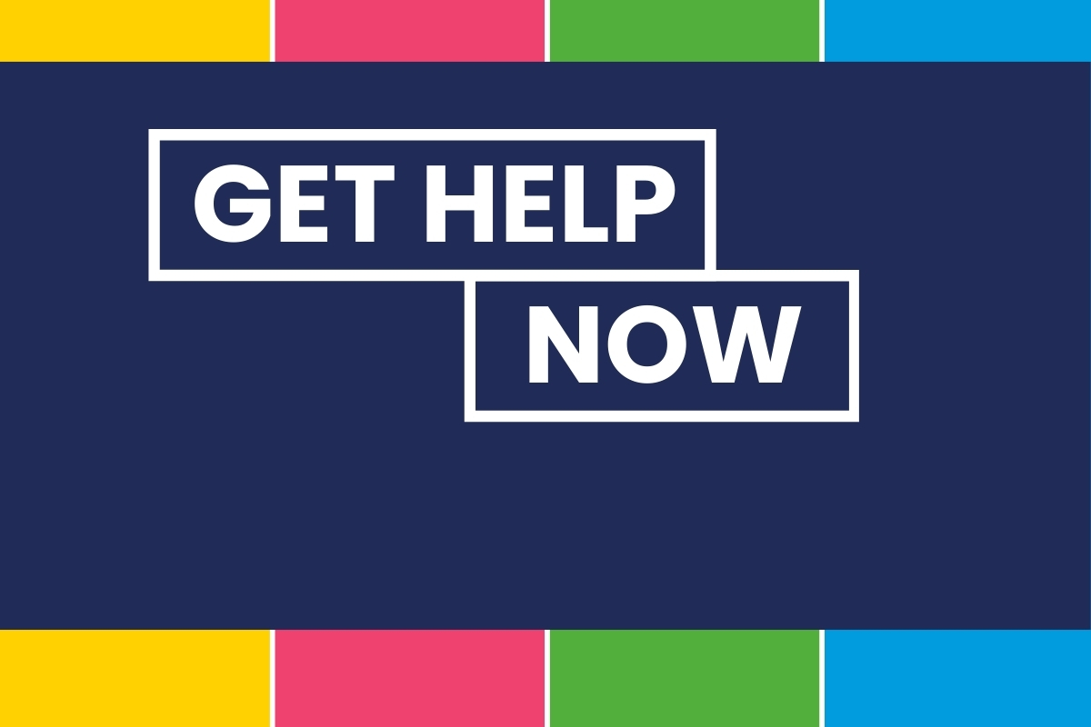 White text on a coloured background