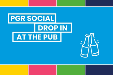 White text on a blue background with hand drawn beer bottles