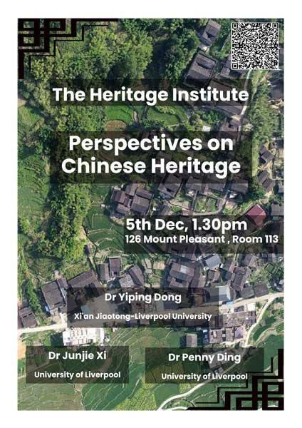 Landscape image with 'Perspectives on Chinese Heritage, 5 Dec, 1.30pm' and the speakers' names written on it