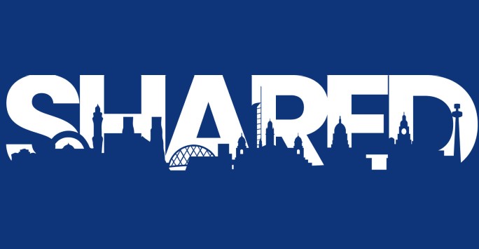The word Shared against a graphic of the Liverpool skyline