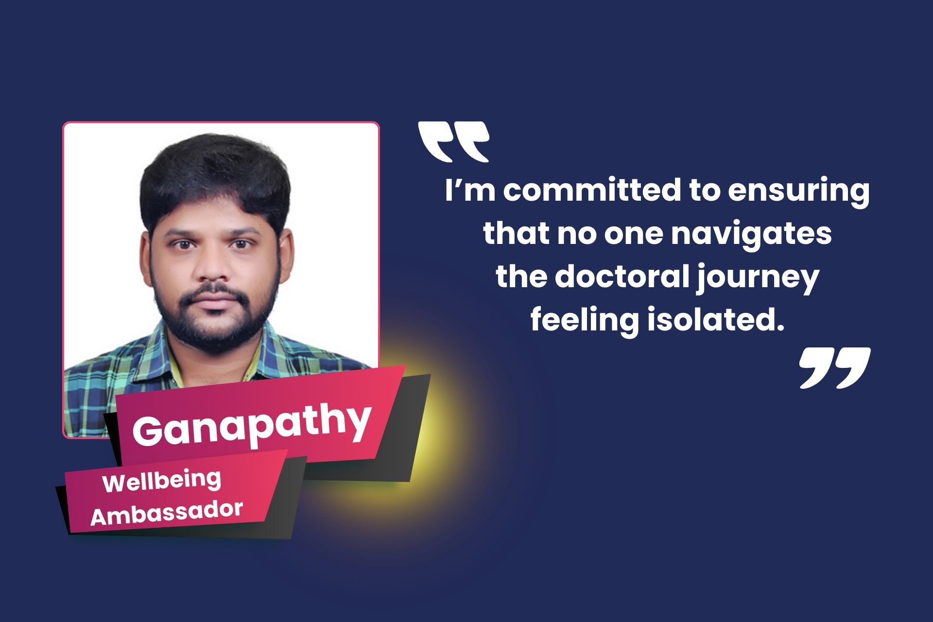 A student next to a quote from him.