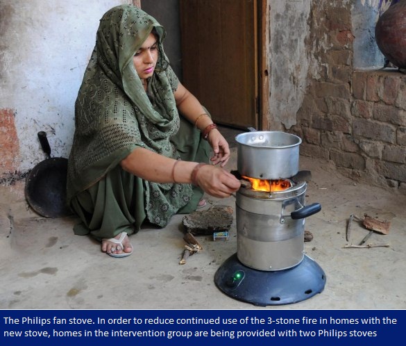 The Philips fan stove. In order to reduce continued use of the 3-stone fire in homes with the new stove, homes in the intervention group are being provided with two Philips stoves