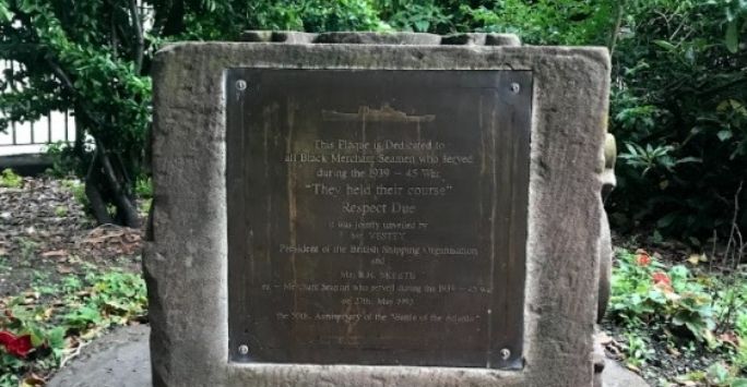 The memorial to Black merchant seamen in Falkner Square Gardens