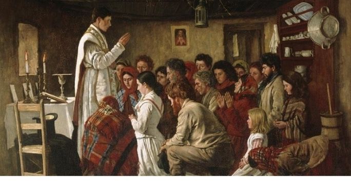 Image of Aloysius O’Kelly's painting, ‘Mass in a Connemara Cabin’ (1883) 