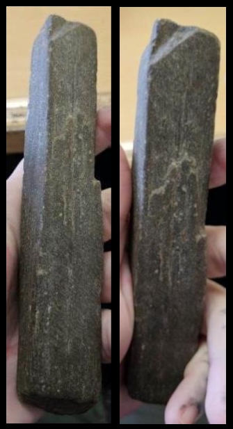2 images, side by side, of a viking age whetstone made from schist
