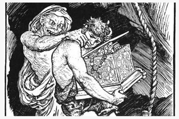 Illustration of a monster grabbing a man