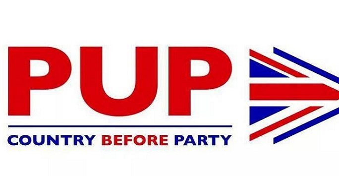 logo for the progrssive unionist party - PUP in bold type with country before party in lower case font below