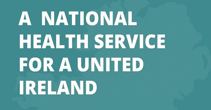 Teal background with National Health Service for United Ireland in block text