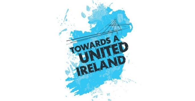 front cover of sinn fein discussion piece 'towards a united ireland' featuring the island of ireland in blue and towards a united ireland in block text