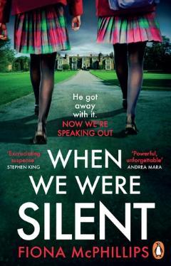 Book cover - showing two girls in colourful school-uniform like clothing walking along a long driveway towards a stately home or school building - for When We Were Silent by Fiona McPhilips
