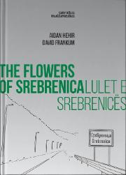 Line drawing of a road with a centre line and streetlights at regular intervals on the left hand side. Some distant hills are indicated. On the right a crash barrier and the village entrance sign for Srebrenica are visible. The book's title is printed in green across the centre of the cover, both in English (bold typeface) and in the local language (in normal typeface).