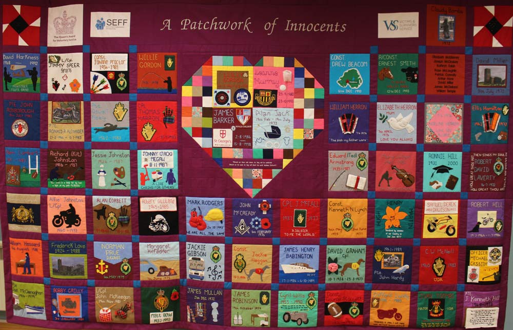 Colourful memorial quilt with patches