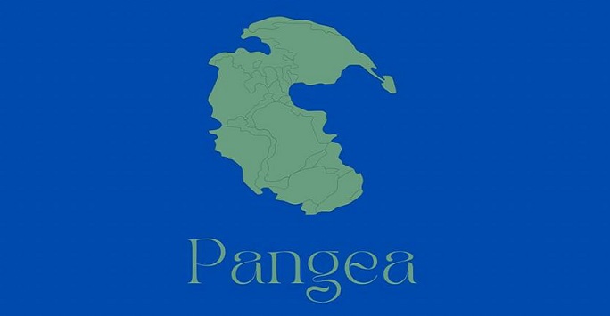 blue background with green land image and green text saying 'pangea'