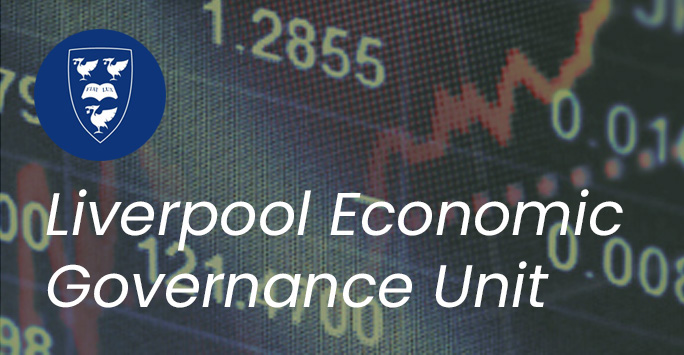 Liverpool Economic Governance Unit logo with stock exchange background