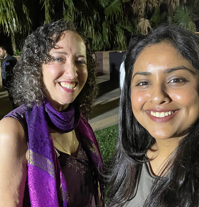 Prof Debra Morris with alumna Vibha Vasuki in Bangalore