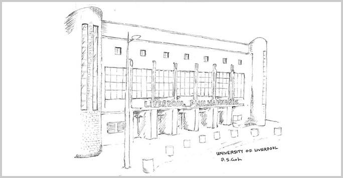 Drawing of the Liverpool Philharmonic Hall by P. S. Goh