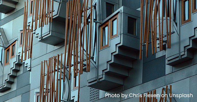 Scottish Parliament building photographed by Chris Flexen on Unsplash