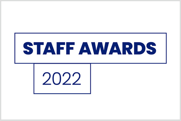 'Staff Awards 2022' in blue text on a white background