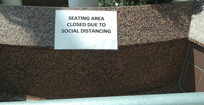 A seating area closed due to Covid social distancing.