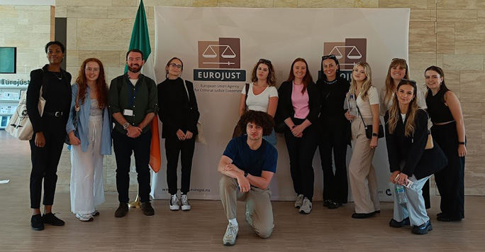 Group of Law students in the foyer of Eurojust