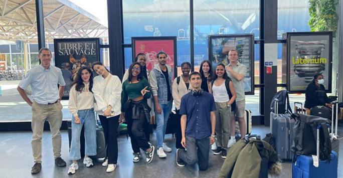 The group of students in Geneva airport