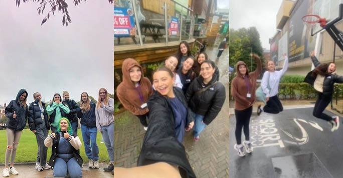 A collection of photos taken by students on the treasure hunt.