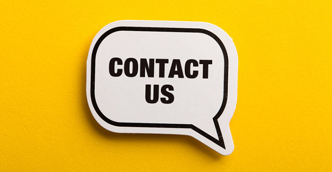 Speech bubble saying 'Contact Us' with yellow background