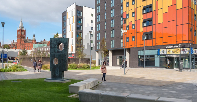 Exterior of Crown Place student accomodation.