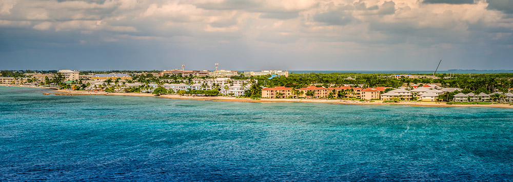 Wide shot of the Cayman Islands coast line.