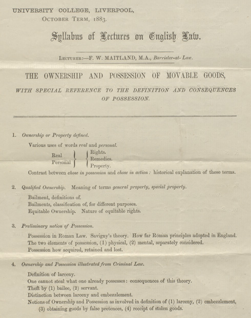 Syllabus of Lectures on English Law, 1883, by F W Maitland