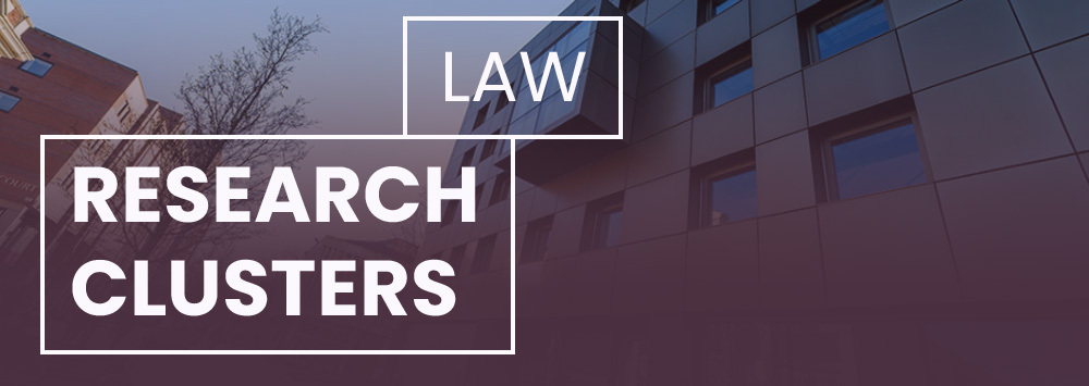 A purple background with text overlay which reads 'Law Research Clusters'