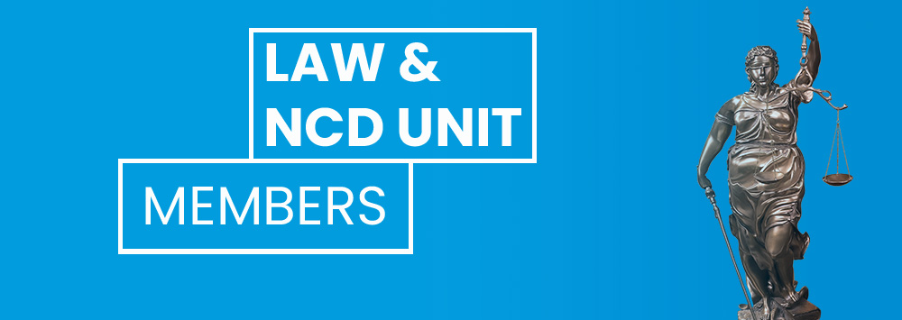 Scales of justice against a blue background. White text reads 'Law & NCD Unit Members'