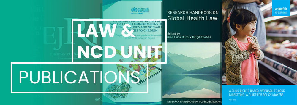 Law and NCD Unit publications behind a mint green tint. White text overlaid reads 'Law and NCD Unit Publications'
