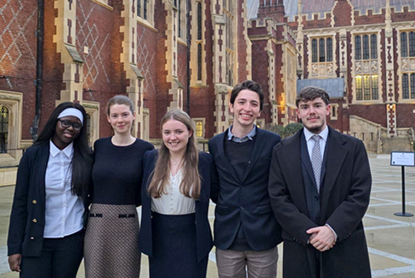 The University of Liverpool Law School Jessup Moot Team 2026 standing together in front of The Honourable Society of Lincoln\'s Inn.