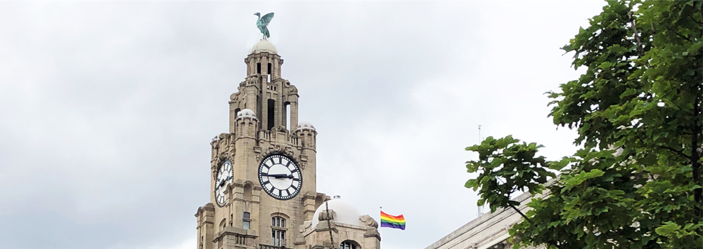 Liver building with pride flag