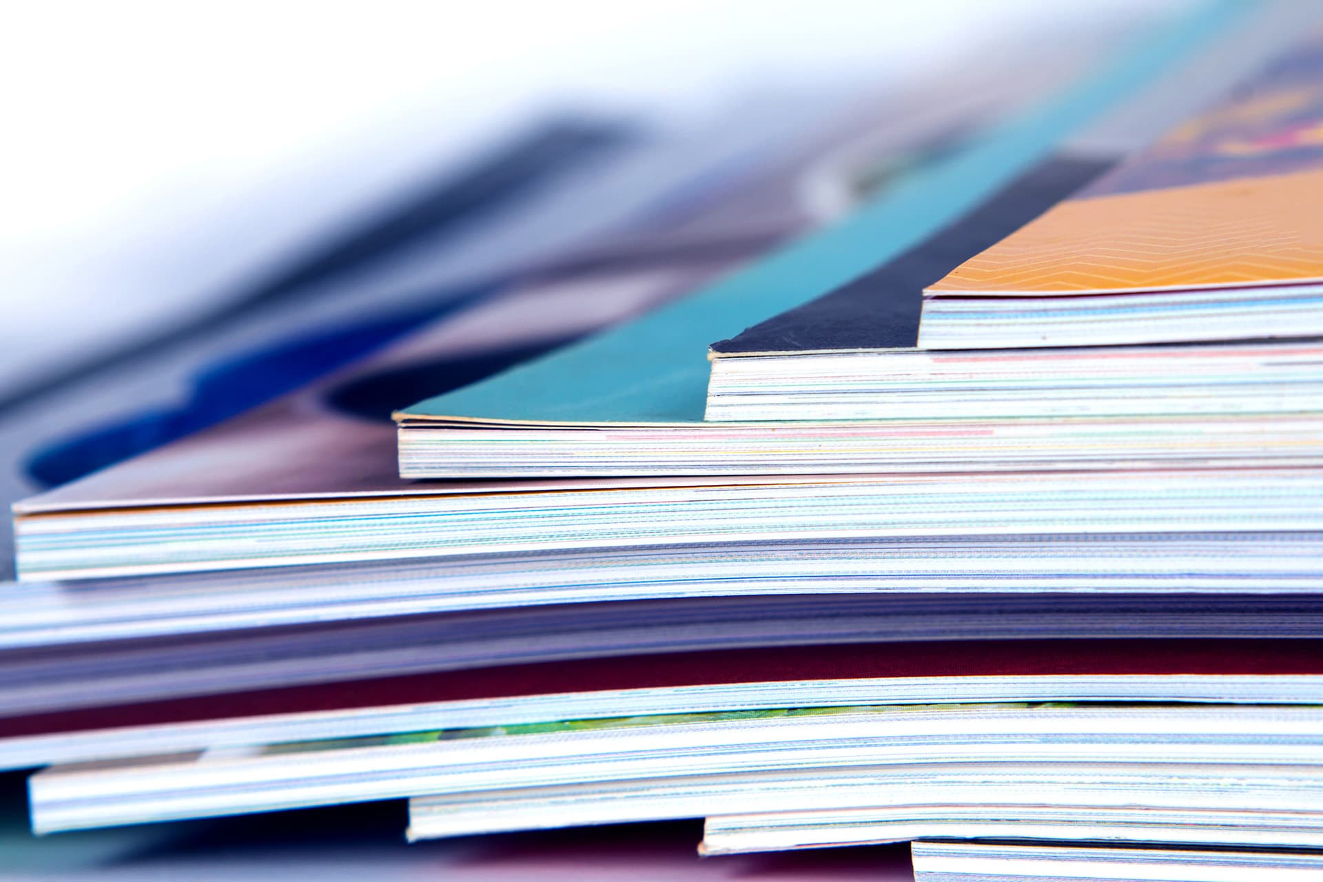 Pile of magazines close up