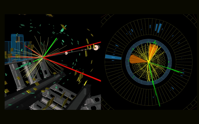 Combined-image showing Higgs candidates from ATLAS (left) and CMS (right) 