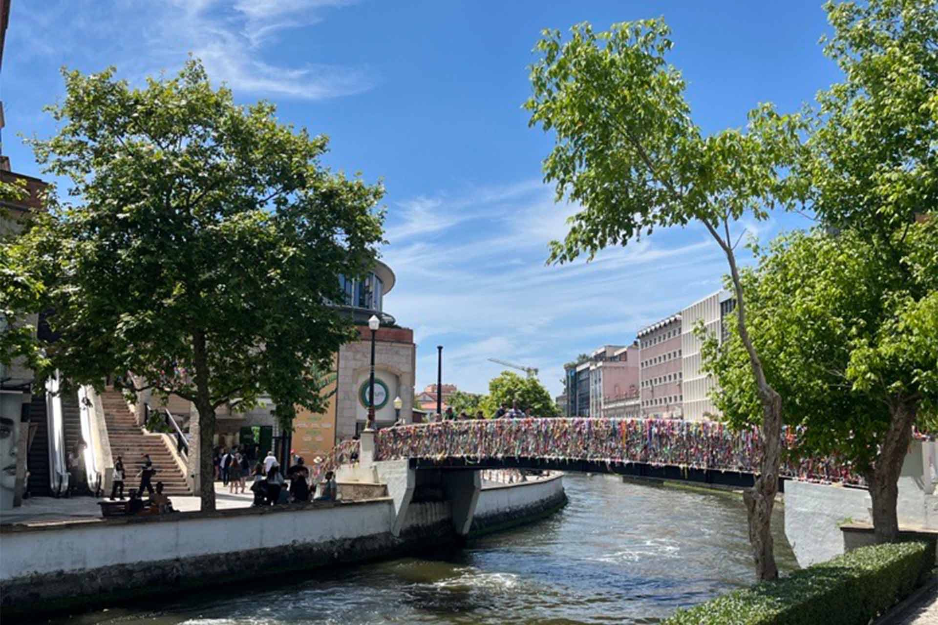 A bridge across water in a European city