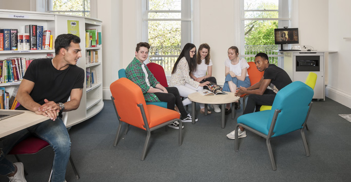 Students studying in Language Lounge