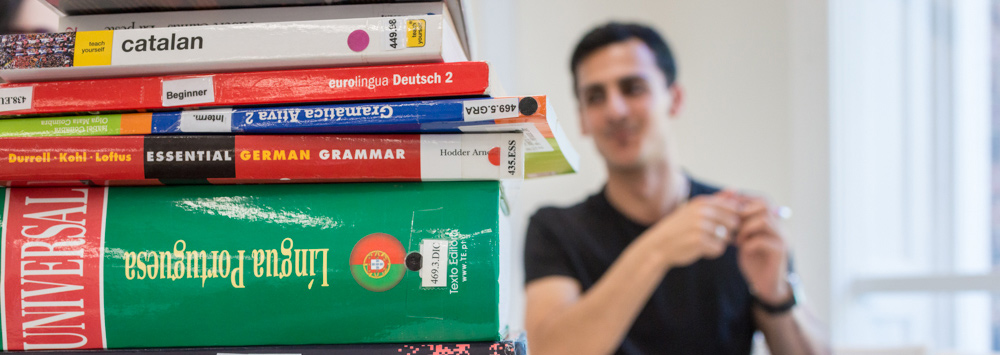 Stack of language books